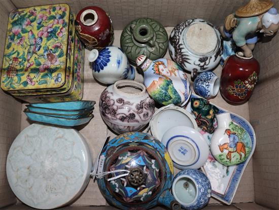 A group of Chinese and Japanese enamel wares and small porcelain items